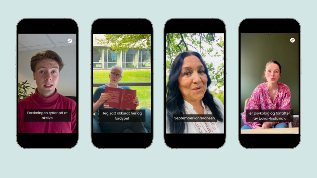Smarttelefoner som viser filmer med foredragsholdere på konferansen